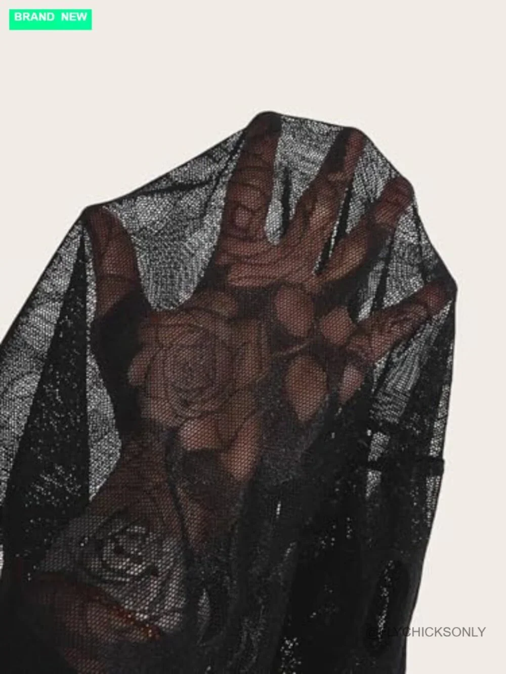 Women's Y2k Cut Out Floral Mesh Long Sleeve Sheer Crop Tee